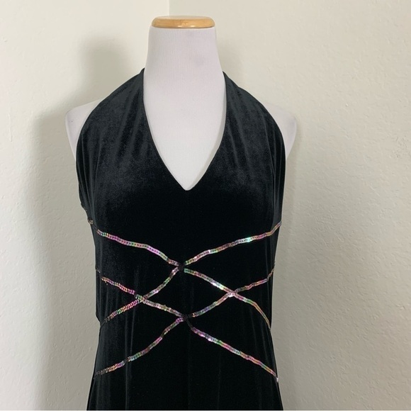 Vtg Jessica McClintock Gunne Sax Velour Long Gown Rainbow Sequin 90s Womens 11 - Picture 13 of 17